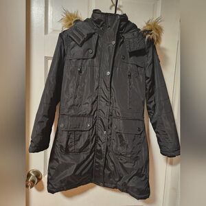 Black Steve Madden Girl Faux Fur Hooded Jackets